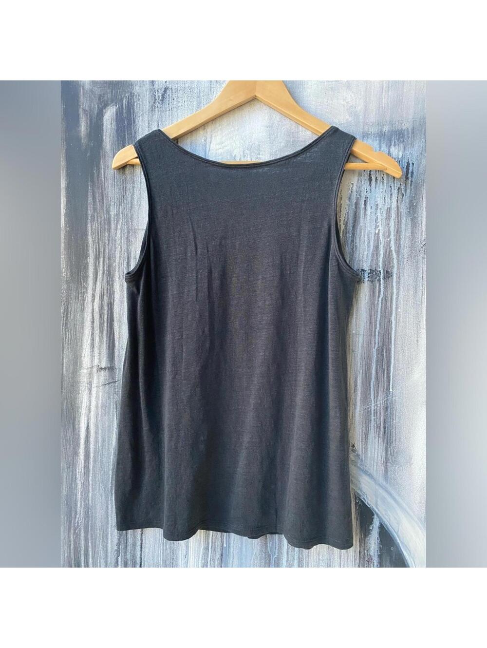 EILEEN FISHER Black Linen Sequin Tank Top Boho Coastal XS - Picture 4 of 7